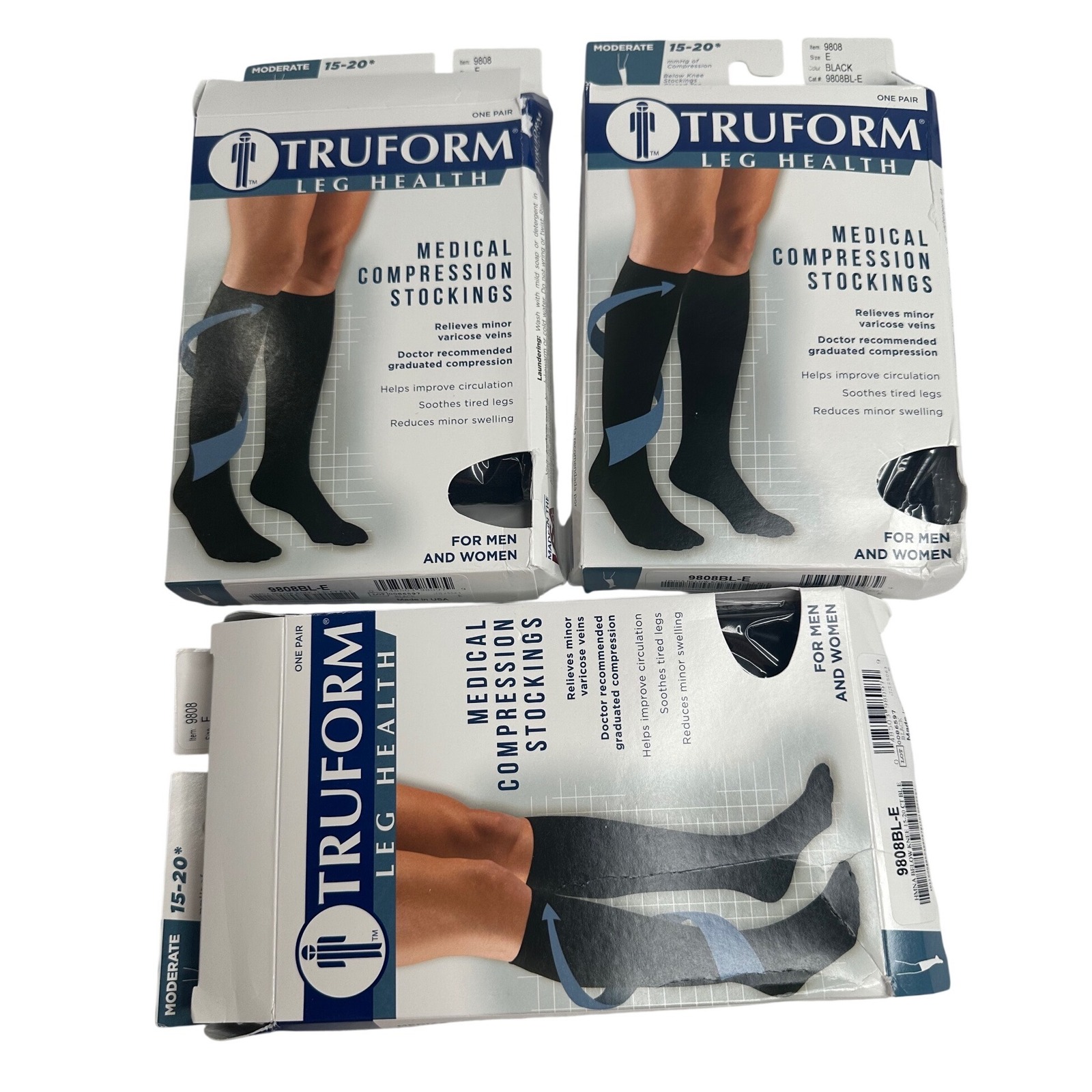 Lot Of 3 Truform 9808blE Medical Compression Stockings 1520 Mmhg Black Size E